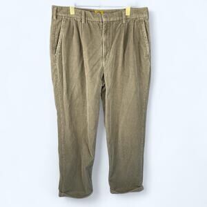 Vtg Duck Head Mens 36x32 Tan Corduroy Straight Leg Pleated Pants Cuffed Cotton